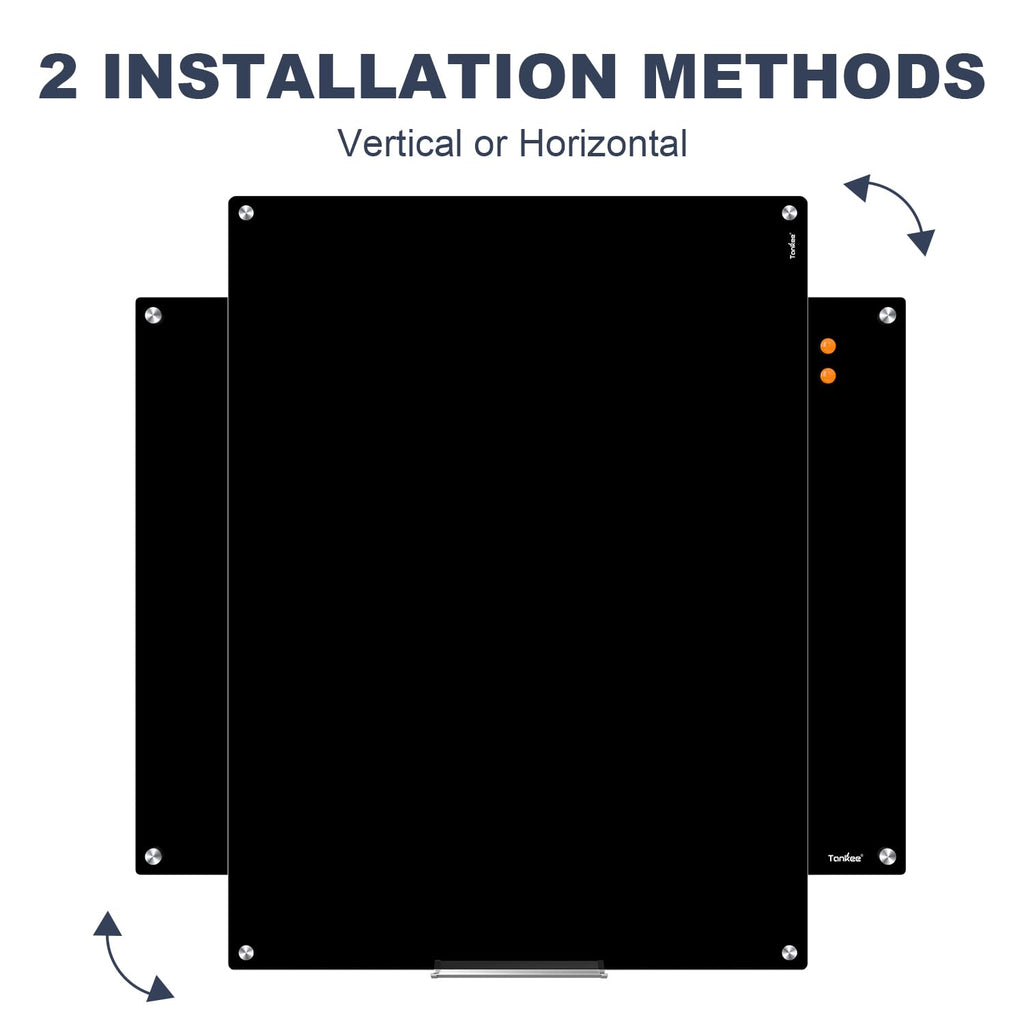 Dry Erase Board Black Magnetic Glass Whiteboard, TANKEE Modern Large Frameless Tempered Glass White Board for Wall, Office, School, Home, 36” x 24”, 3' x 2' White Board