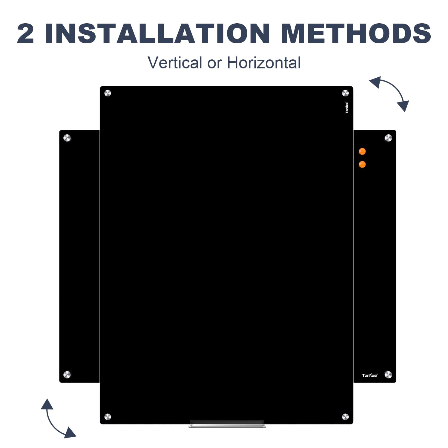 Dry Erase Board Black Magnetic Glass Whiteboard, TANKEE Modern Large Frameless Tempered Glass White Board for Wall, Office, School, Home, 36” x 24”, 3' x 2' White Board