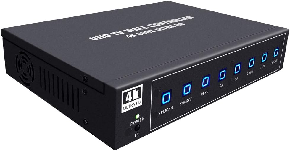 ISEEVY 4K60 UHD Video Wall Controller 2x2 1x2 2x1 1x3 3x1 1x4 4x1 TV Wall Controller for 4 TV Splicing Display Support 3840x2160@60Hz Inputs and Rotate 90 Degree for Portrait Mode Screens