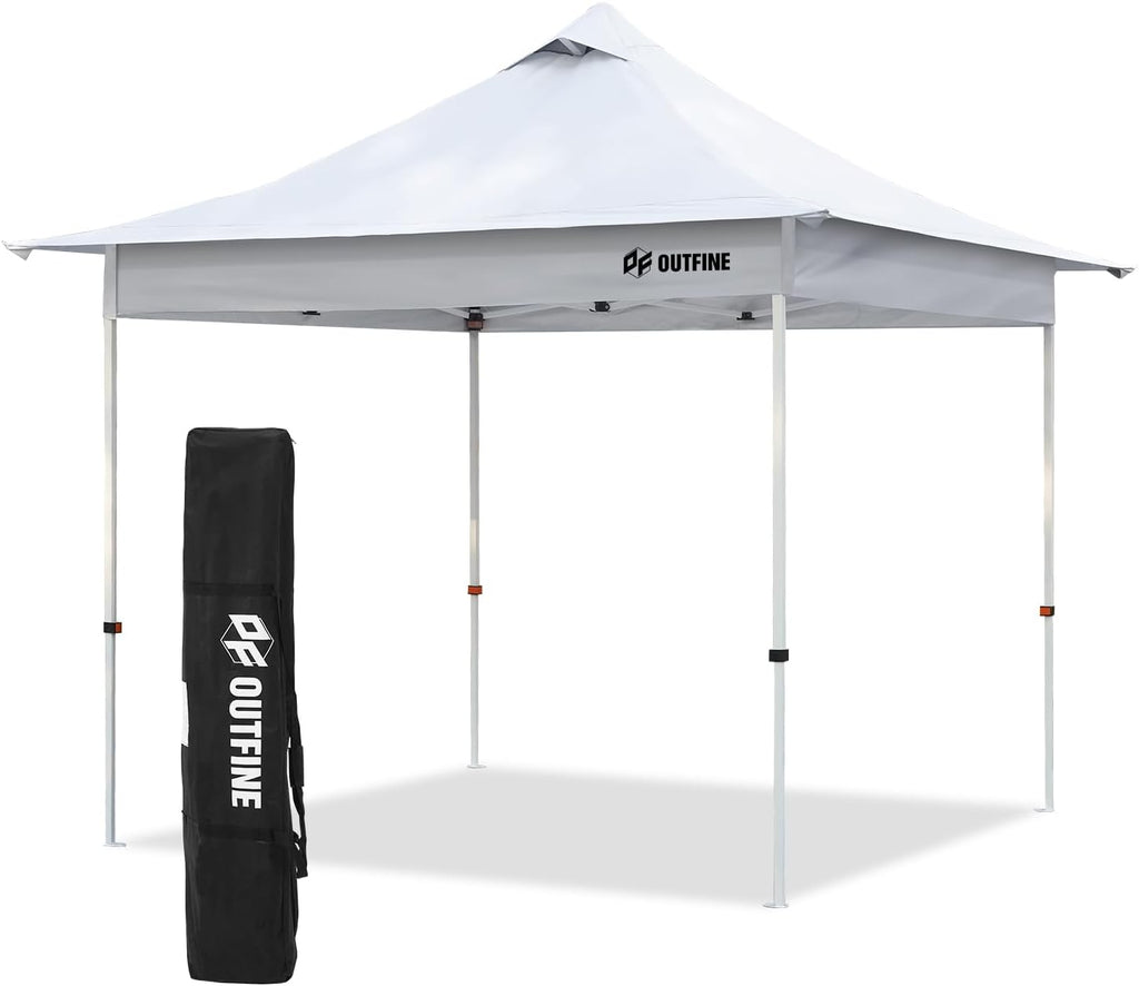 OUTFINE 10×10 Pop Up Canopy-Heavy Duty Canopy Tent with Sturdy Metal Frame(8×8 Base), Carrying Bag, Sandbags×4,Tent Stakes×8 for Events,Camping&Parties(White,10 * 10FT)
