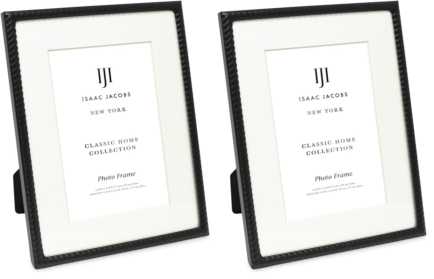 Isaac Jacobs 6x8 (Matted 4x6) Black Metal Rope Border Picture Frame, Horizontal & Vertical for Tabletop and Wall Display, Home Decor, Metal Frame (6x8 (Matted 4x6), Black)