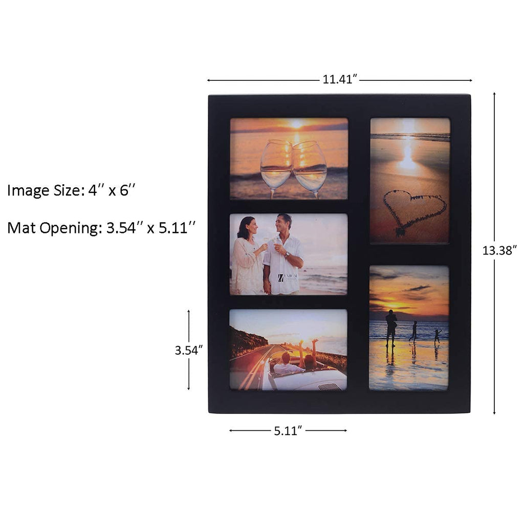 4x6 2-Opening Collage Frame Black Wood | Two 4x6 openings, shatter-resistant glass, tabletop & wall mount