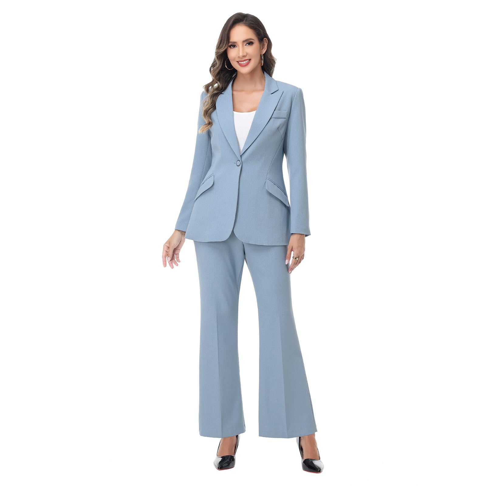 Women's Suit 2 Piece Set Pinstripe Blazer and Bootcut Dressy Pants Set for Work Office Business Outfits