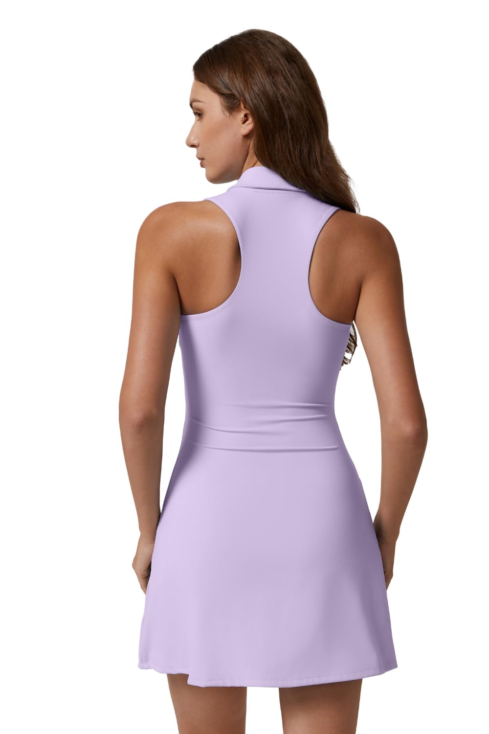 QINSEN Womens Zip Front Tennis Dress Polo Collar Racer Back Workout Golf Dresses Build in Shorts with Pockets