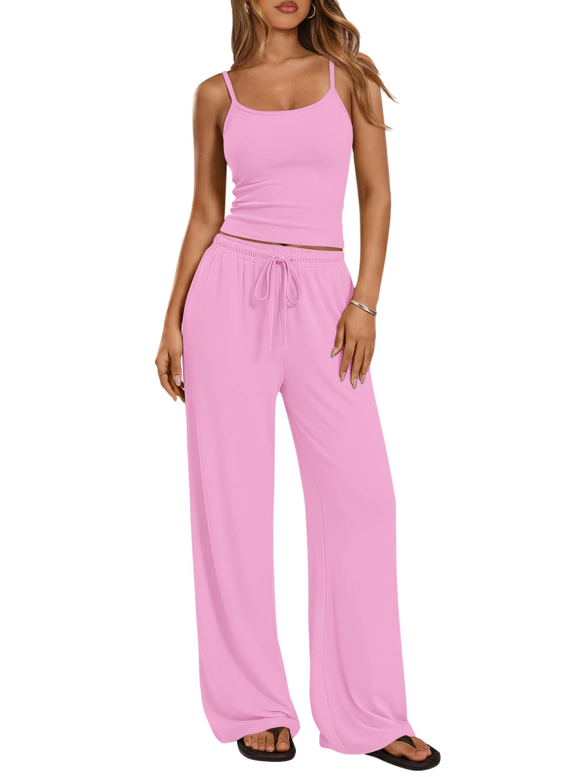 Trendy Queen Women's 2 Piece Lounge Set Summer Outfits - Camisole Top & Wide Leg Pants