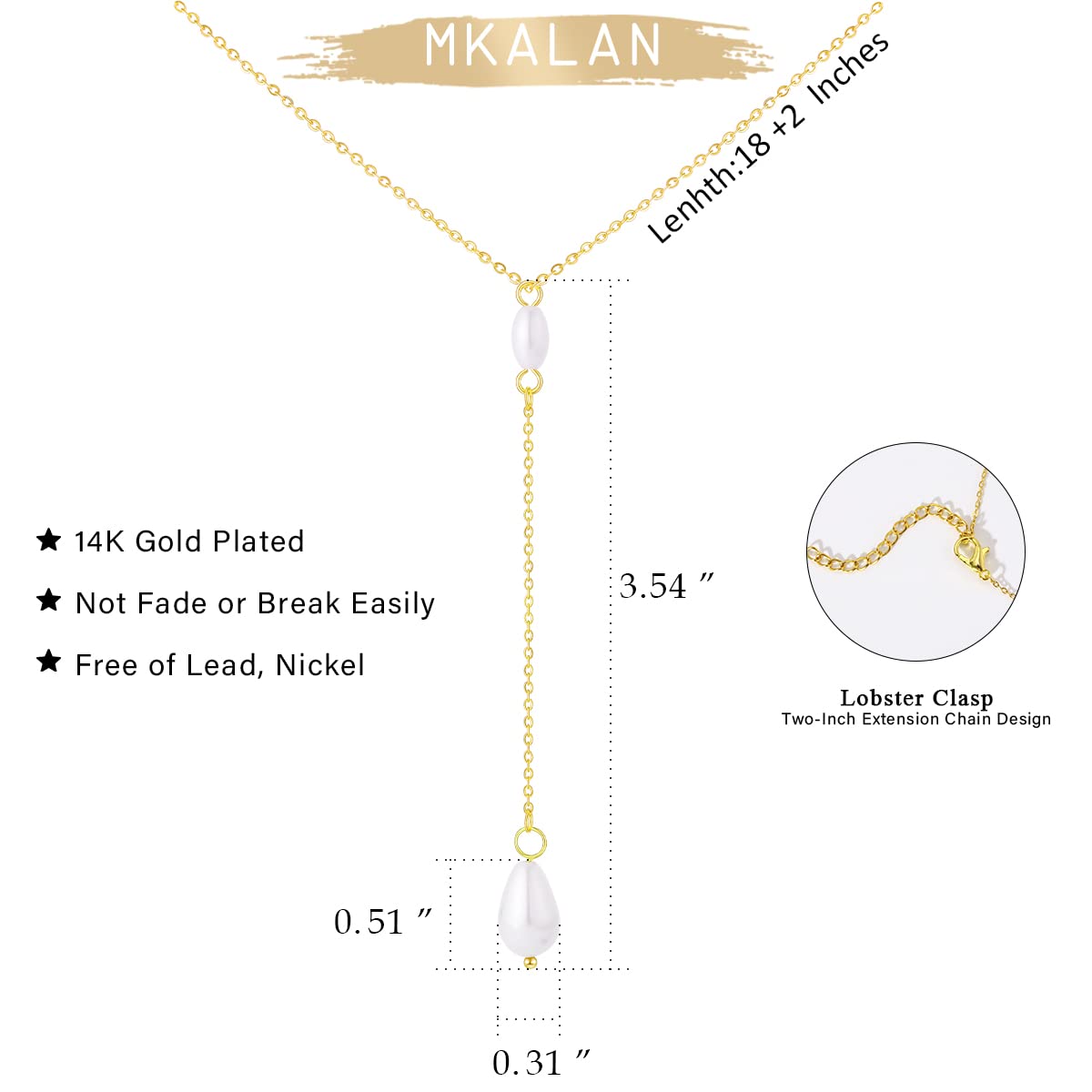Pearl Necklaces for Women,14K Real Gold Plated Dainty Cute Pearl Necklace for Women Handmade Pearl Chain Necklace Everyday Jewelry Gift