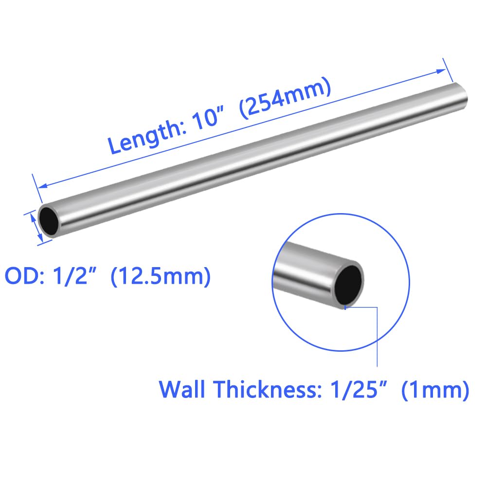 1" OD 304 Stainless Steel Tube, Thickened Pipe Wall & Weldable Tubing, Round Metal Pipe Industrial Straight Tube 10 inch Length (2 Pcs)