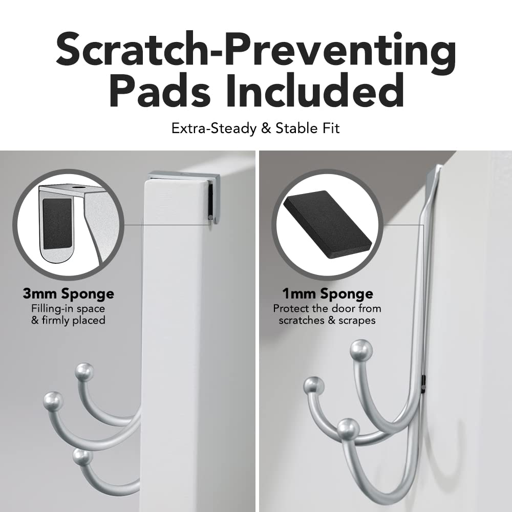2-Pack Over The Door Hooks - with 2 Hang Heads & Snug Fit Pads Heavy Duty Hook for Hanging Coats, Towels, Caps & Robes - Elegant Matt Finish - No Drill Hanger Organizer - Black