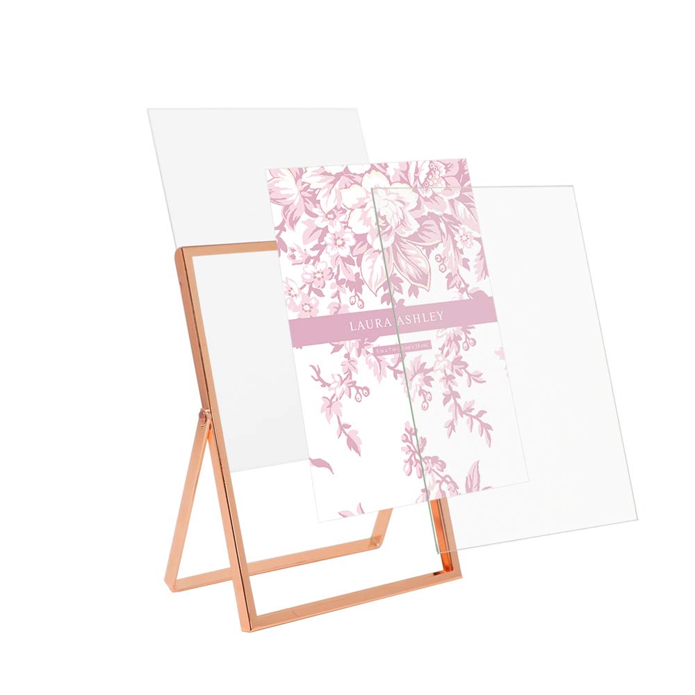 Laura Ashley 2x3 Rose Gold Flat Metal Picture Frame (Vertical) with Pull-Out Easel Stand, Made for Tabletop, Counterspace, Shelf and Desk (2x3, Rose Gold)