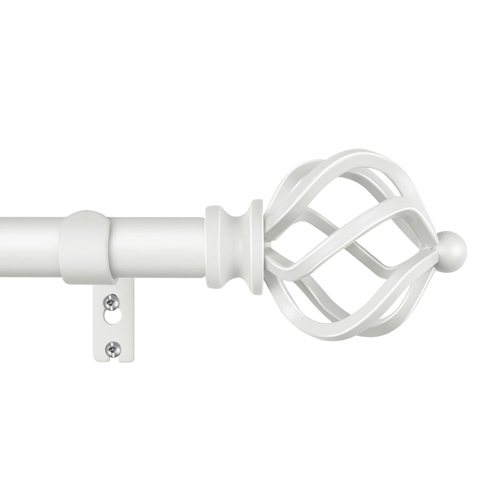 KAMANINA Silver Curtain Rod 32 to 58 Inch(2.6-4.8ft), Adjustable Curtain Rods for Windows 28 to 48 Inch, 3/4 Inch Splicing Drapery Rods with Twisted Cage Finial