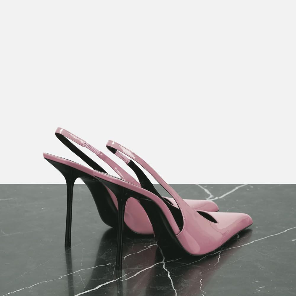 THESHY Women's Pointed Toe High Stiletto Heels Slingback Stretch Slip-on Pumps Backless Patent Leather Fashion Dress Shoes for Women