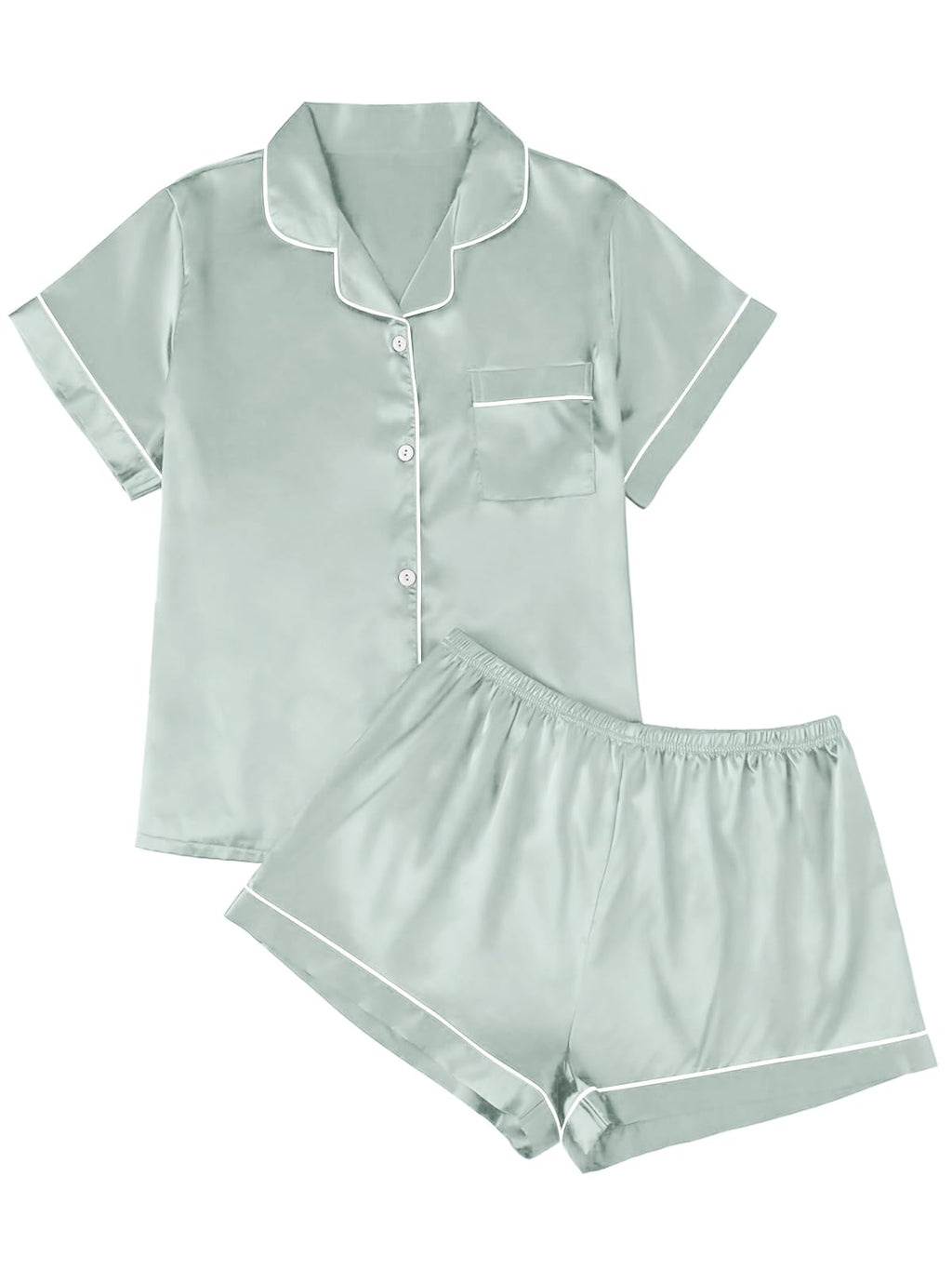 LILLUSORY Silk Satin Pajama Set for Women 2 Piece Lounge Pjs Winter Matching Summer Sleepwear Button Down Shirt Shorts