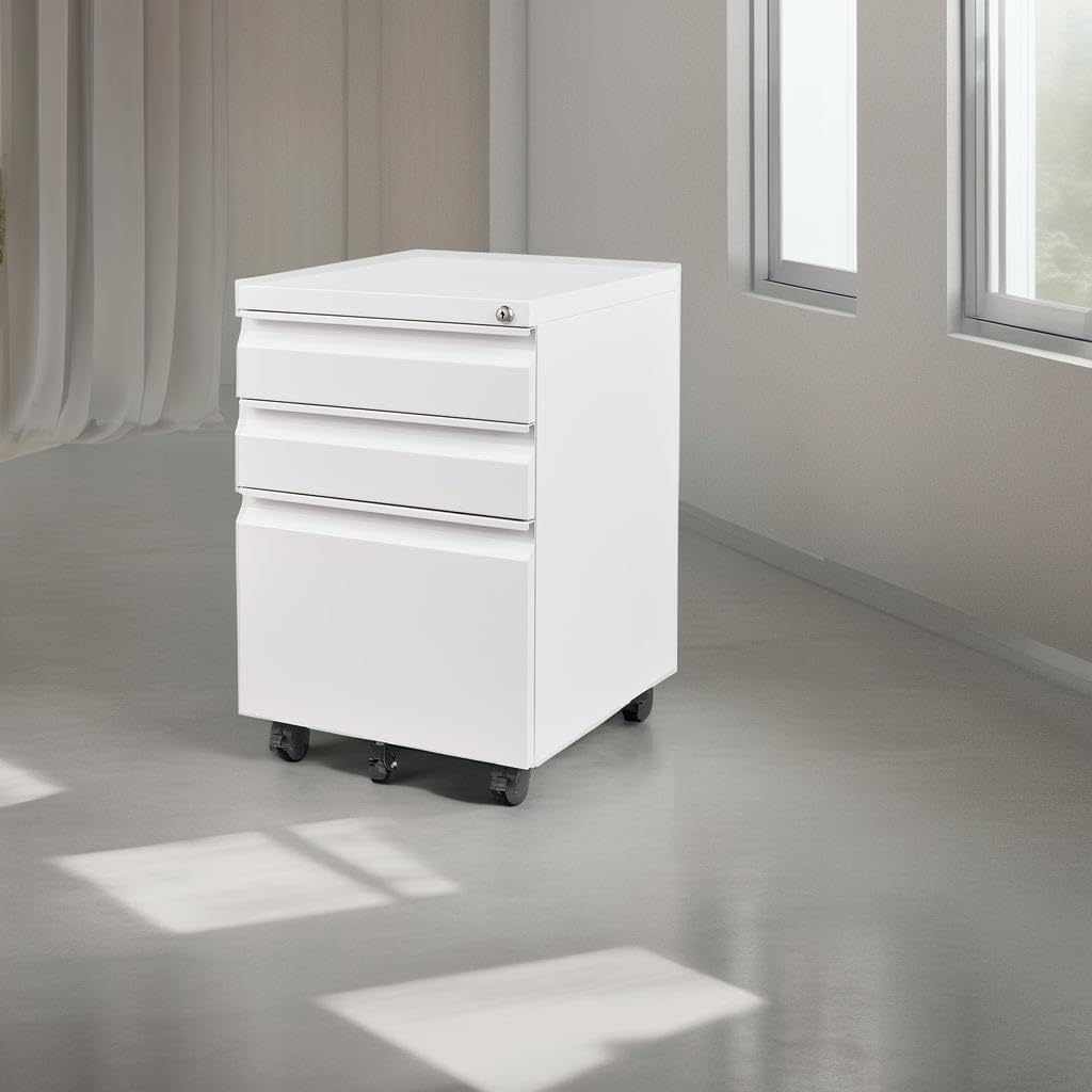 Letaya 3 Drawer Mobile File Cabinet with Lock,Under Desk Metal Small Filing Cabinets for Home Office Organizer Letters/Legal/A4(Fully Assembled Except Wheels-Black)