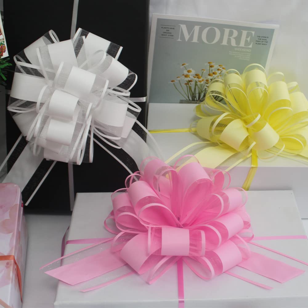 6 PCS Large Pull Bows,Bow for Gift Wrapping,6 inches,Christmas Party Birthday Gift Wedding Ribbon Bows for Wrapping Boxes or Flower Decorations, Valentine's Day Gift Decorations
