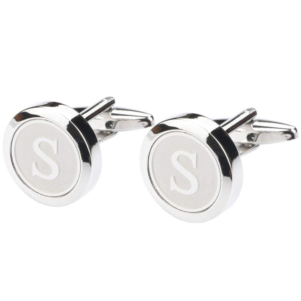 Mens Classic Stainless Steel Initial Cufflinks 26 Alphabet Initial Letter Cufflinks Business Wedding Shirts A-Z
