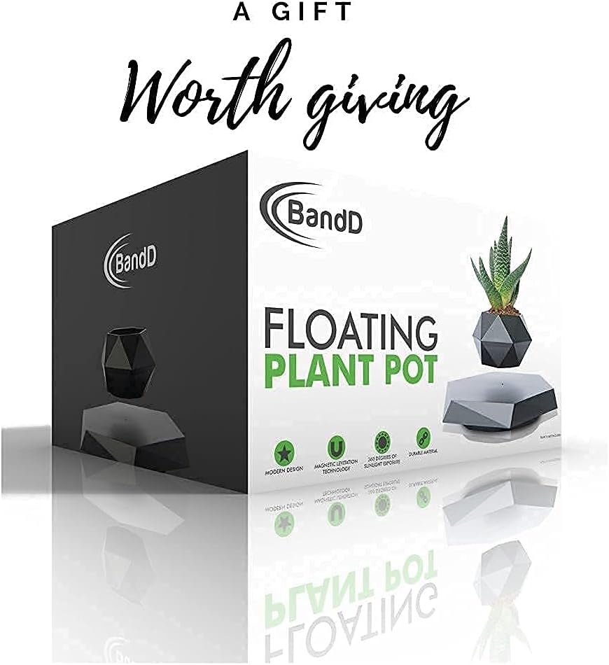 BandDlevs Floating Pots for Plants - Levitating Pot - Levitating Planter for Bonsai, Succulents, Air Plants - Floating Magnetic Display for Home Office Desks - Magnetic Levitation Plant Holder (Black)