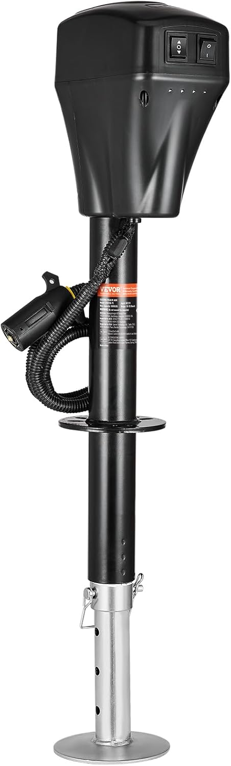 VEVOR Electric Trailer Jack, 5000 lbs, Heavy Duty RV Electric Power Tongue Jack with 7-pin Connector, Manual Crank Handle & Weatherproof Jack Cover, 10"-28.3" Lift, for Trailers, Campers & RVs, Black