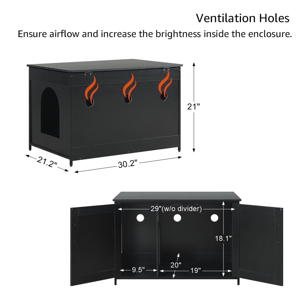 unipaws Extra Large Cat Litter Box Enclosure for Self-Cleaning & Automatic Litter Boxes, Tall Cabinet with Charging Station, Wooden Dog Proof Hidden Cat House for Top Entry Litter Box