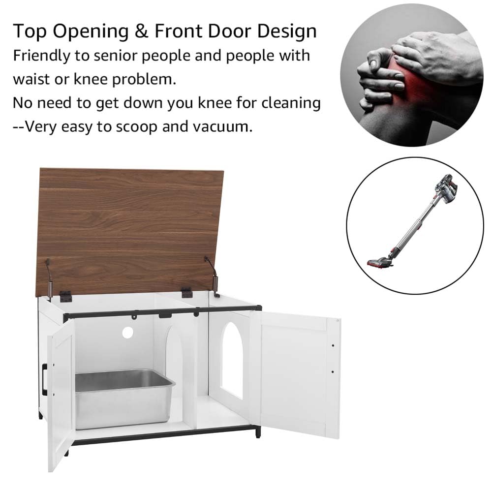 unipaws Extra Large Cat Litter Box Enclosure for Self-Cleaning & Automatic Litter Boxes, Tall Cabinet with Charging Station, Wooden Dog Proof Hidden Cat House for Top Entry Litter Box