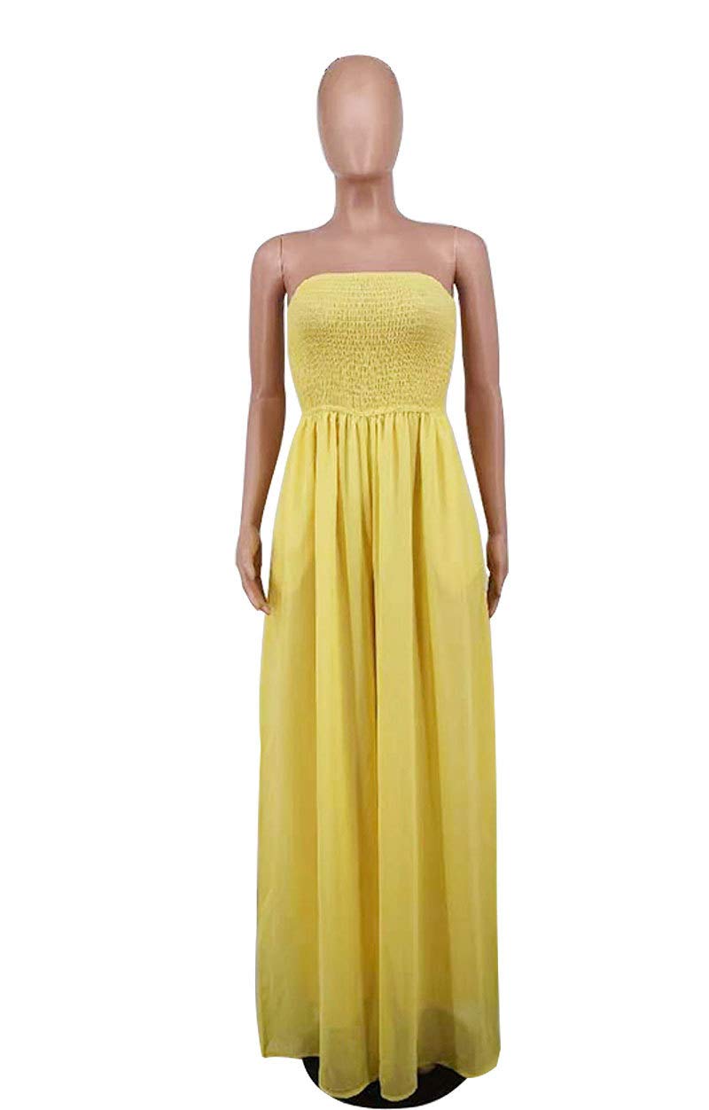 Ophestin Women's Strapless Tube Wide Leg Jumpsuits Smocked Women Jumpsuits Dressy Casual Flowy One Piece Jumpsuits Rompers