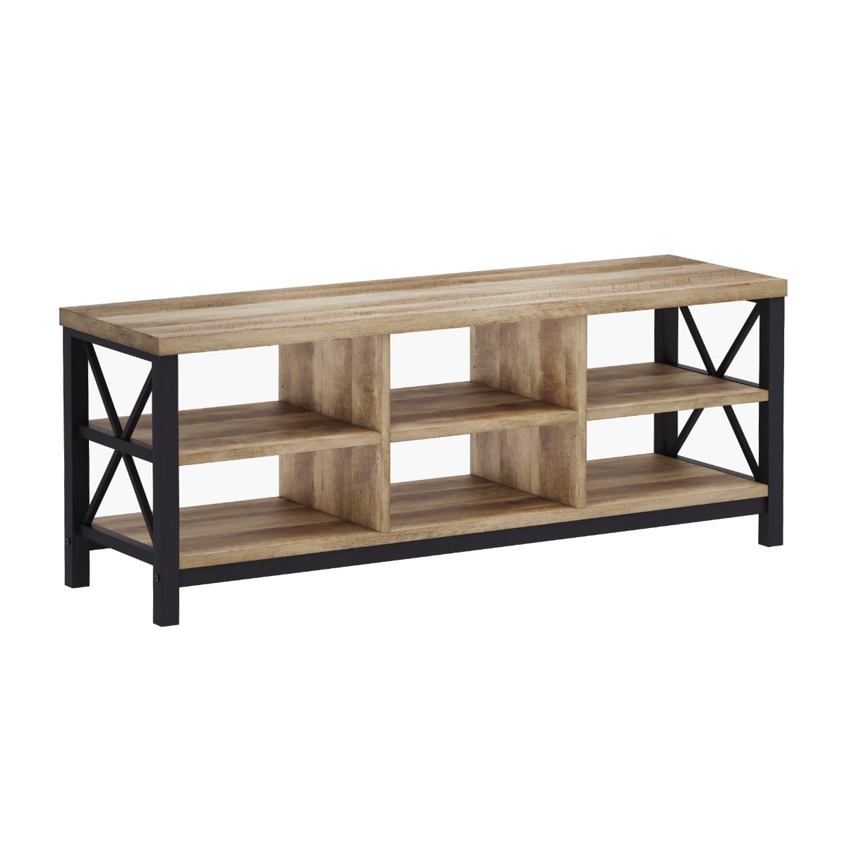 FATORRI Entryway Bench with Storage, 41 Inch Shoe Storage Bench, Industrial Wood Shoe Bench for Entry Way, Living Room, Bedroom and Mudroom (Black)