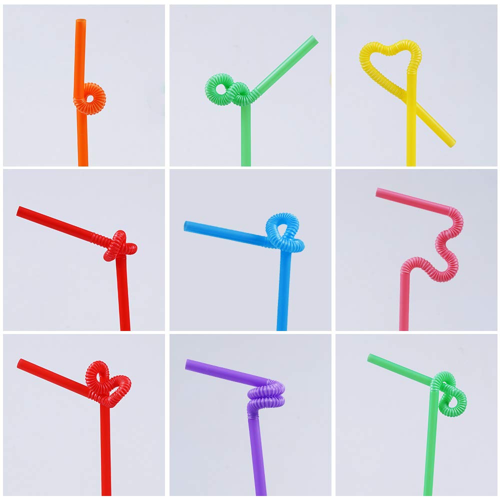 100 Pcs Colorful Plastic Long Flexible Straws.(0.23''diameter and 10.2"long)