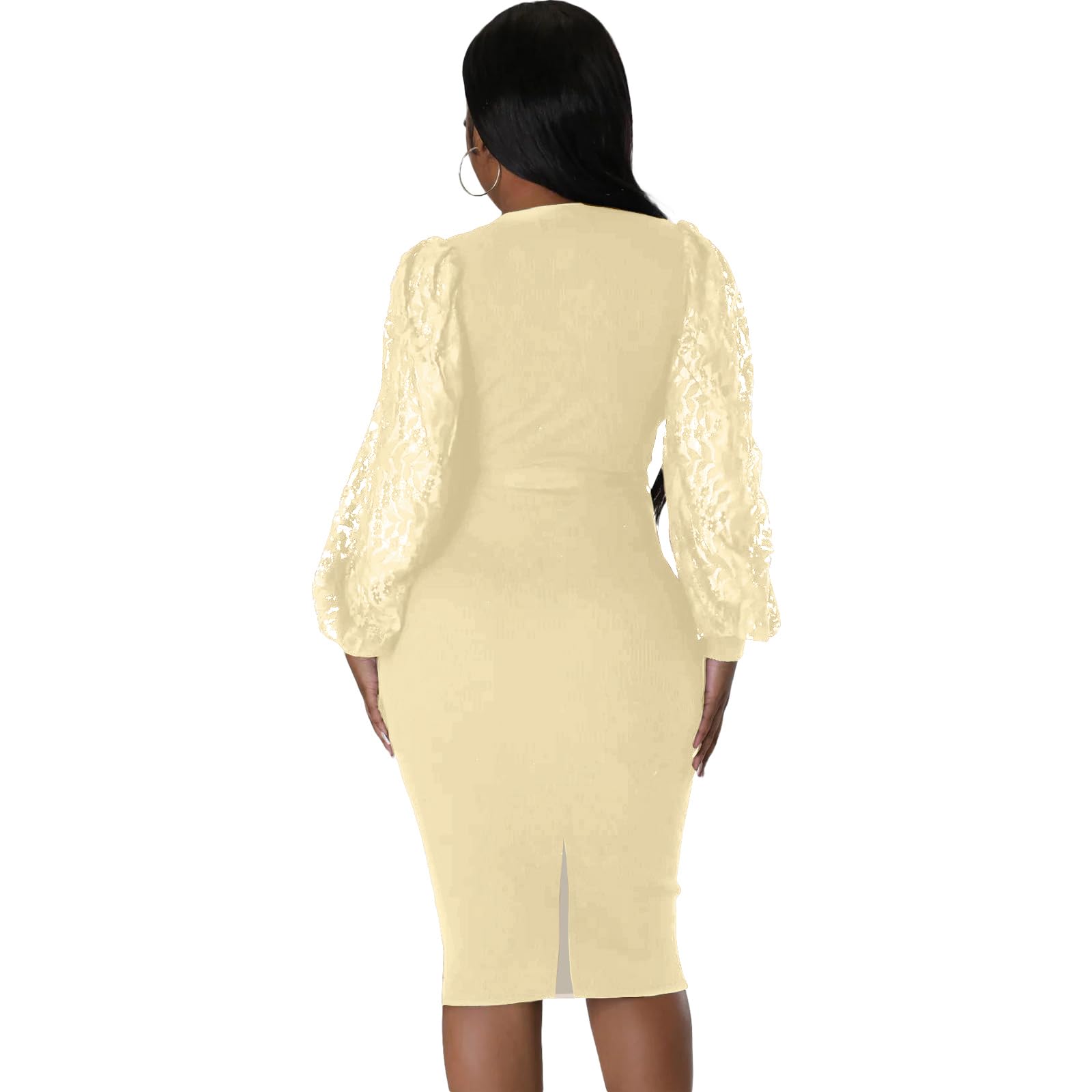 BOGURST Semi Formal Church Dresses for Women Bishop Sleeve Sexy V Neck Bodycon Midi Dresses