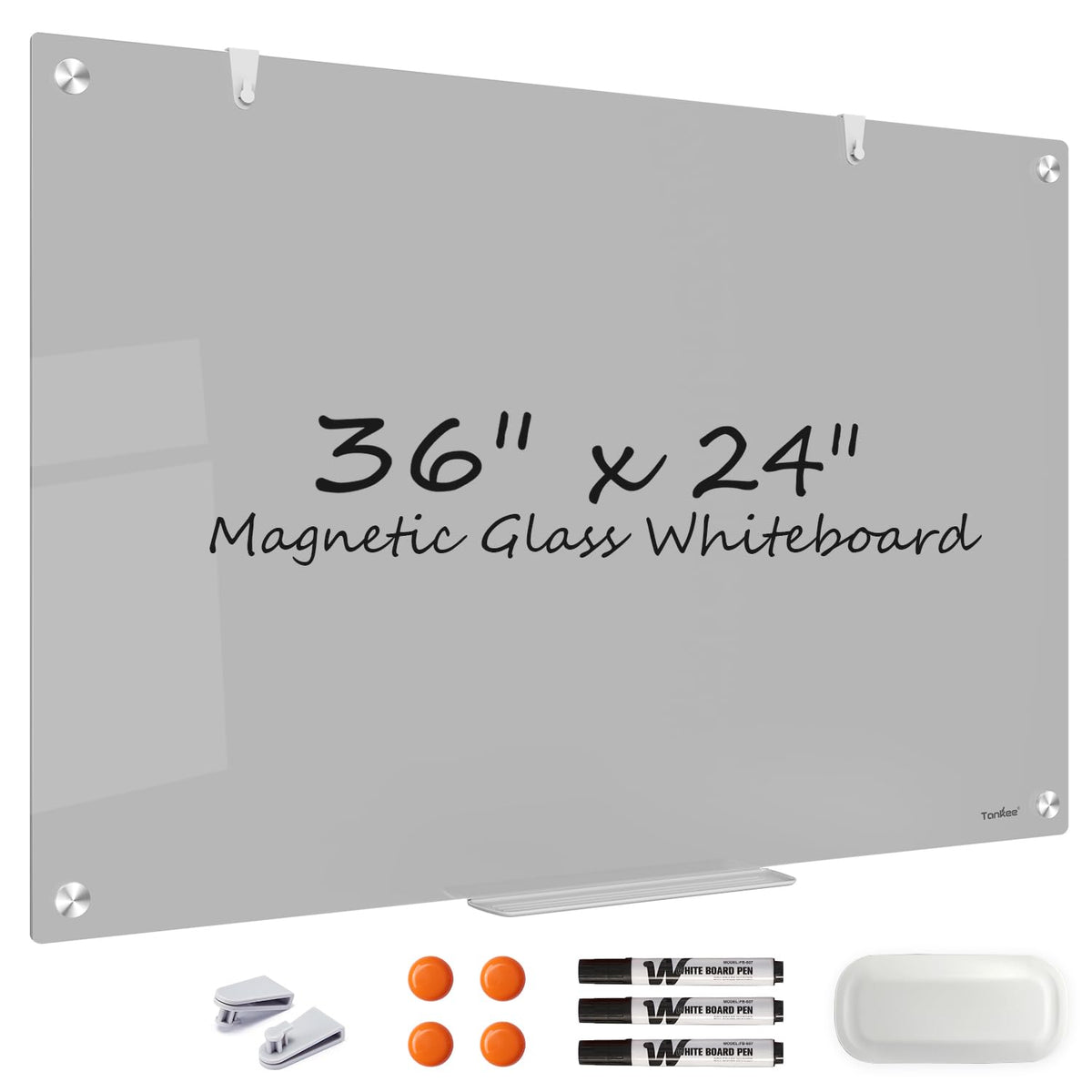 Dry Erase Board Black Magnetic Glass Whiteboard, TANKEE Modern Large Frameless Tempered Glass White Board for Wall, Office, School, Home, 36” x 24”, 3' x 2' White Board