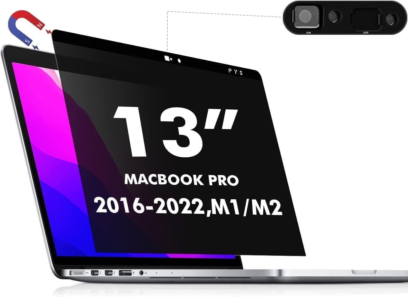 PYS MacBook Air 13.6 Inch Magnetic Privacy Screen for M2 Chip 2022 (A2681) - Removable Anti-Spy Laptop Shield