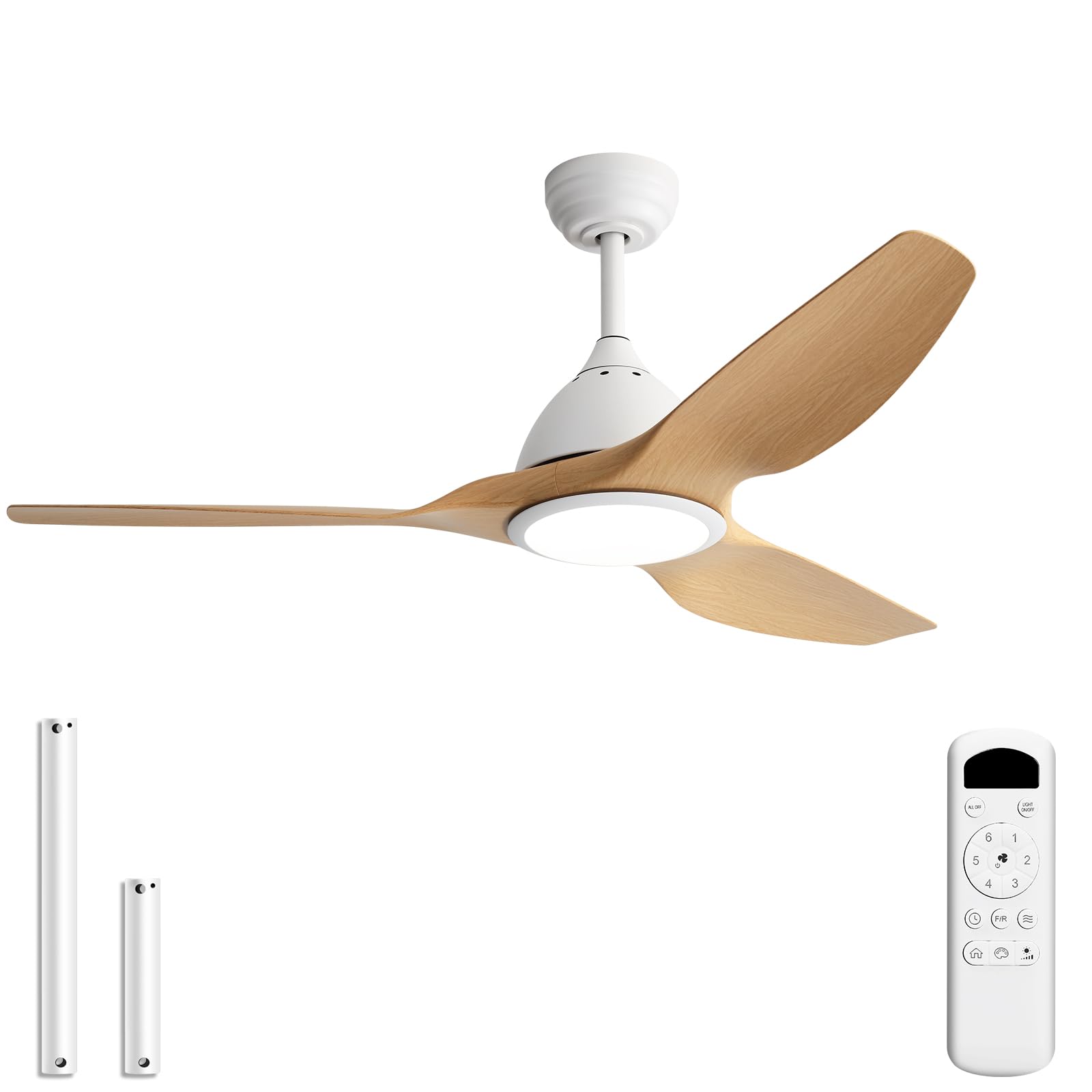 Sofucor 52 Inch Outdoor Ceiling Fans with Lights, Modern Ceiling Fan with 3 Plastic Blade, Quiet, Dimmable, High 7000CFM 6-Speed 3-Timer Reversible DC Motor, for Bedroom Living Room, ETL, Black