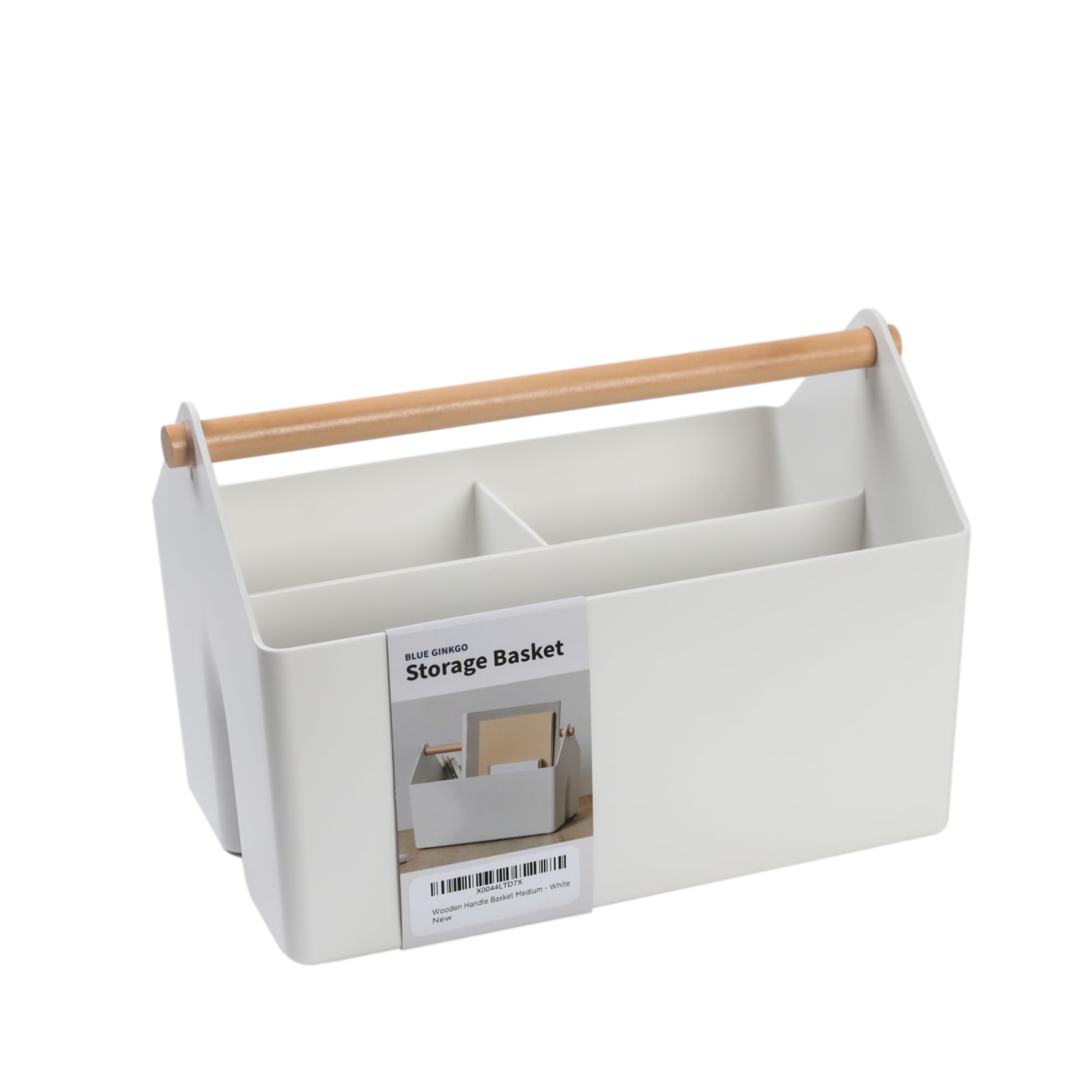 BLUE GINKGO Medium Storage Basket – Plastic Caddy with Wooden Handle for Office, Arts & Crafts, or Home Supplies (Green)