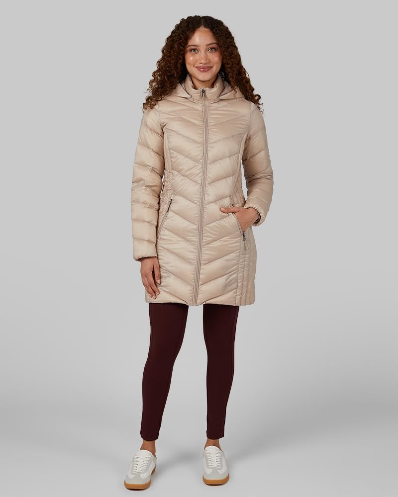 32 Degrees Heat Women’s Ultra-Light Down Packable 3/4 Jacket – Lightweight Travel Puffer Coat