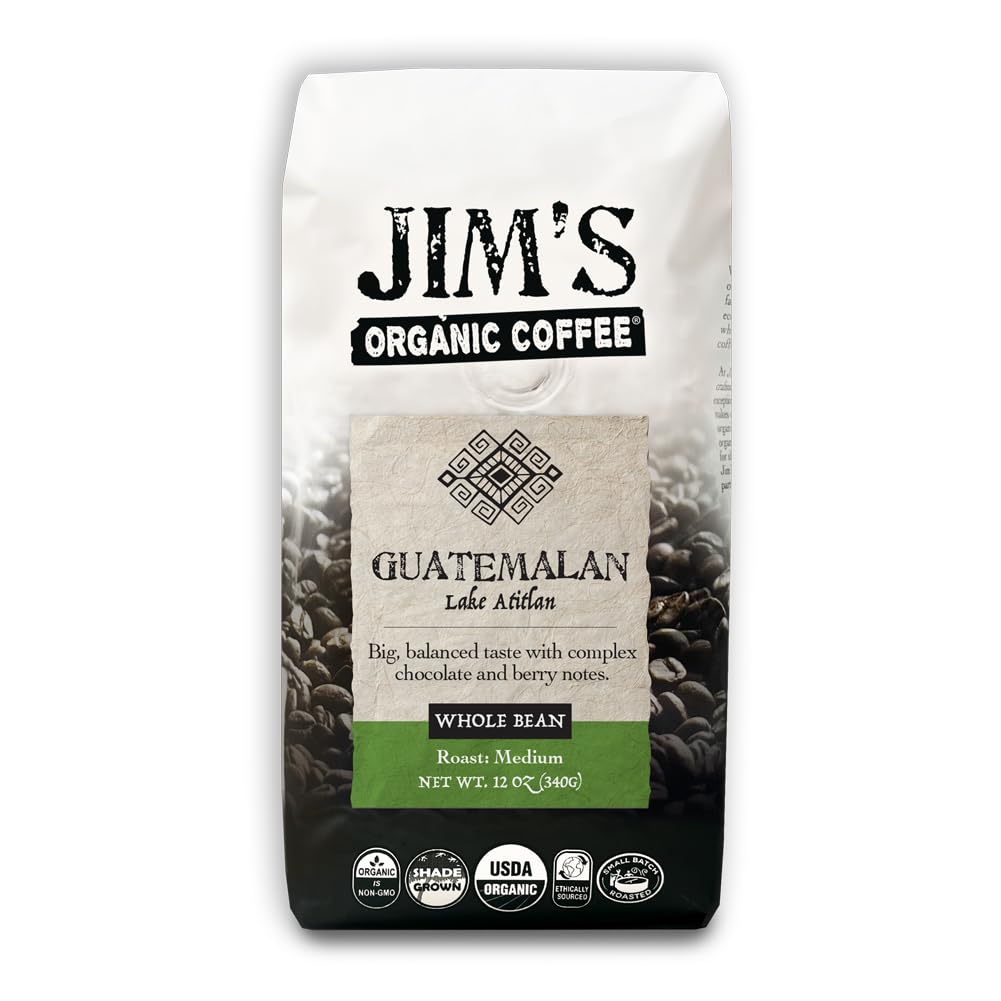Jim’s Organic Coffee – Colombian – Single Origin, Medium Roast - Whole Bean 12 oz Bag