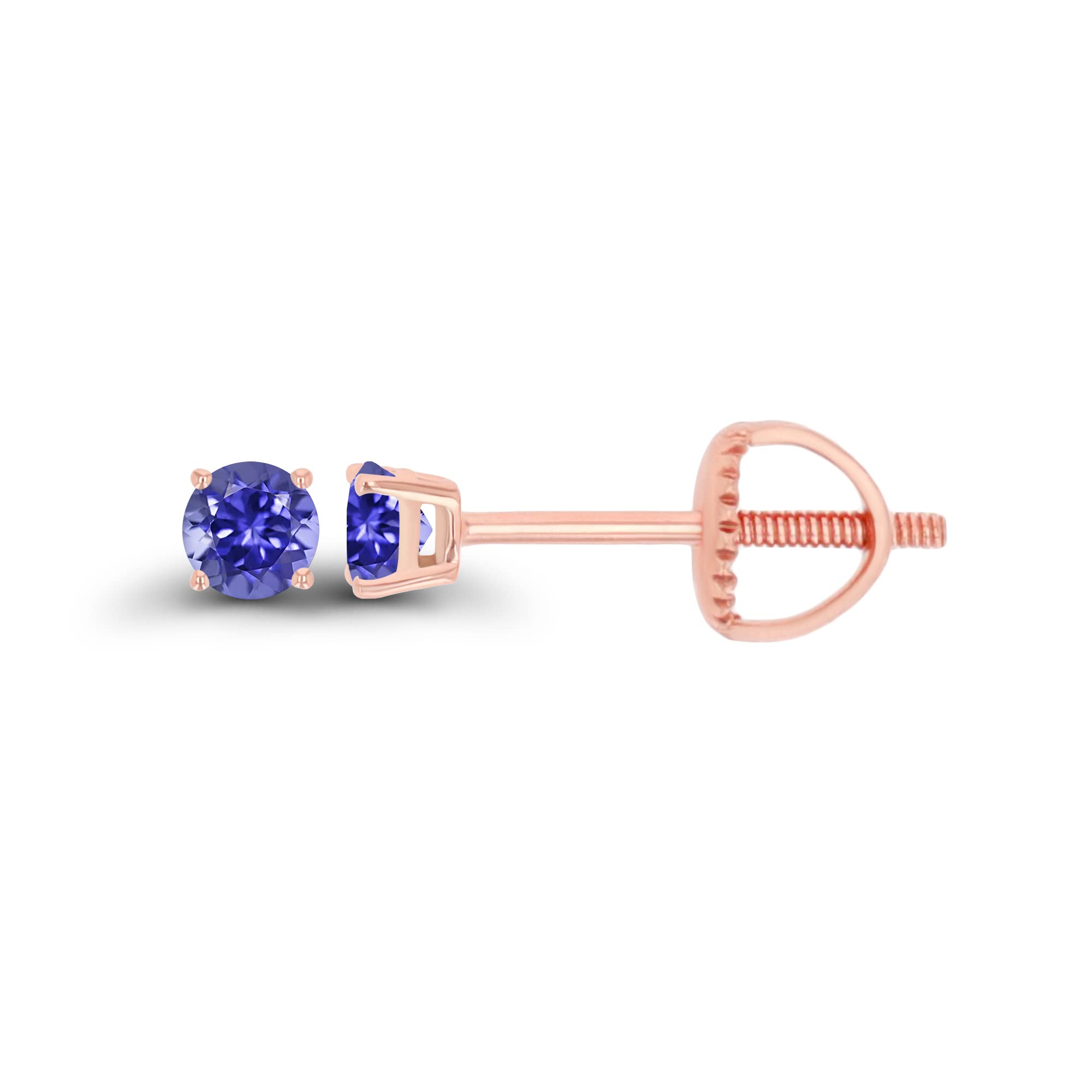 14K Gold Plated 925 Sterling Silver Hypoallergenic 3mm Round Genuine Birthstone Solitaire Screwback Stud Earrings