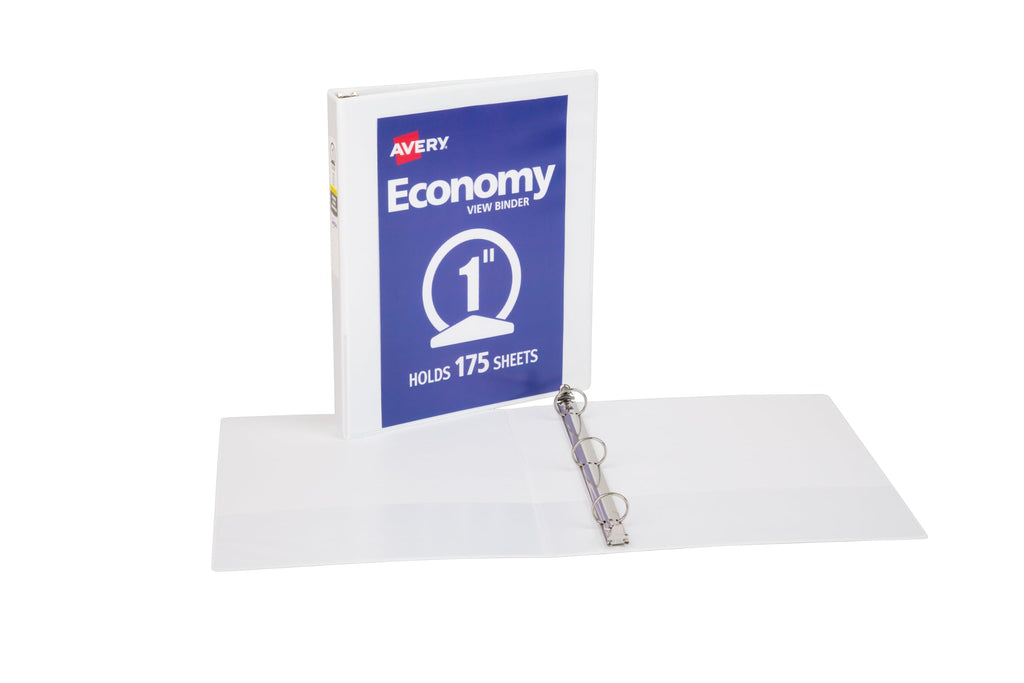 Avery Standard View 3 Ring Binders, 0.5" Round Rings, 100-Sheet Capacity, 0.7 Inch Wide Spine, White Binders, Ideal for Lightweight Organization and Occasional Referencing (12-Pack of 05706)