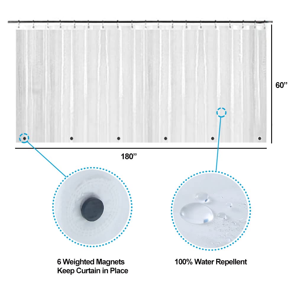YISURE Clawfoot Tub Clear Short Length 60 Inch Shower Curtain Liner, 180x60 Inch Extra Wide 360 Shower Curtain PEVA Waterproof Wrap Around Bath Tub Curtain