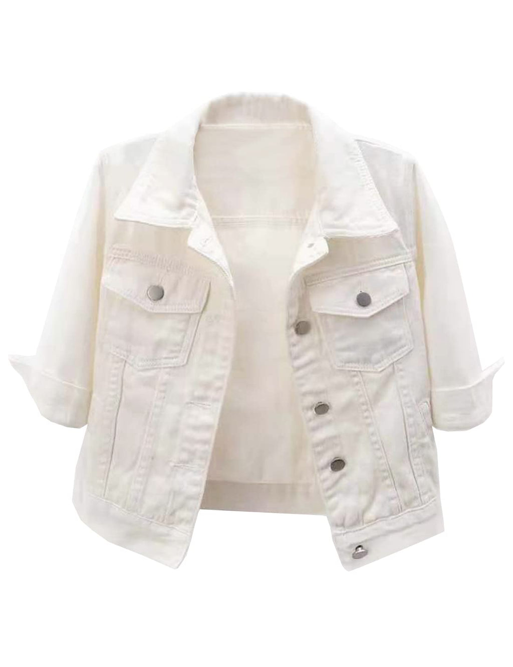 Locachy Womens 3/4 Sleeve Short Denim Jacket Lapel Button Down Cropped Trucker Jean Jackets Coats