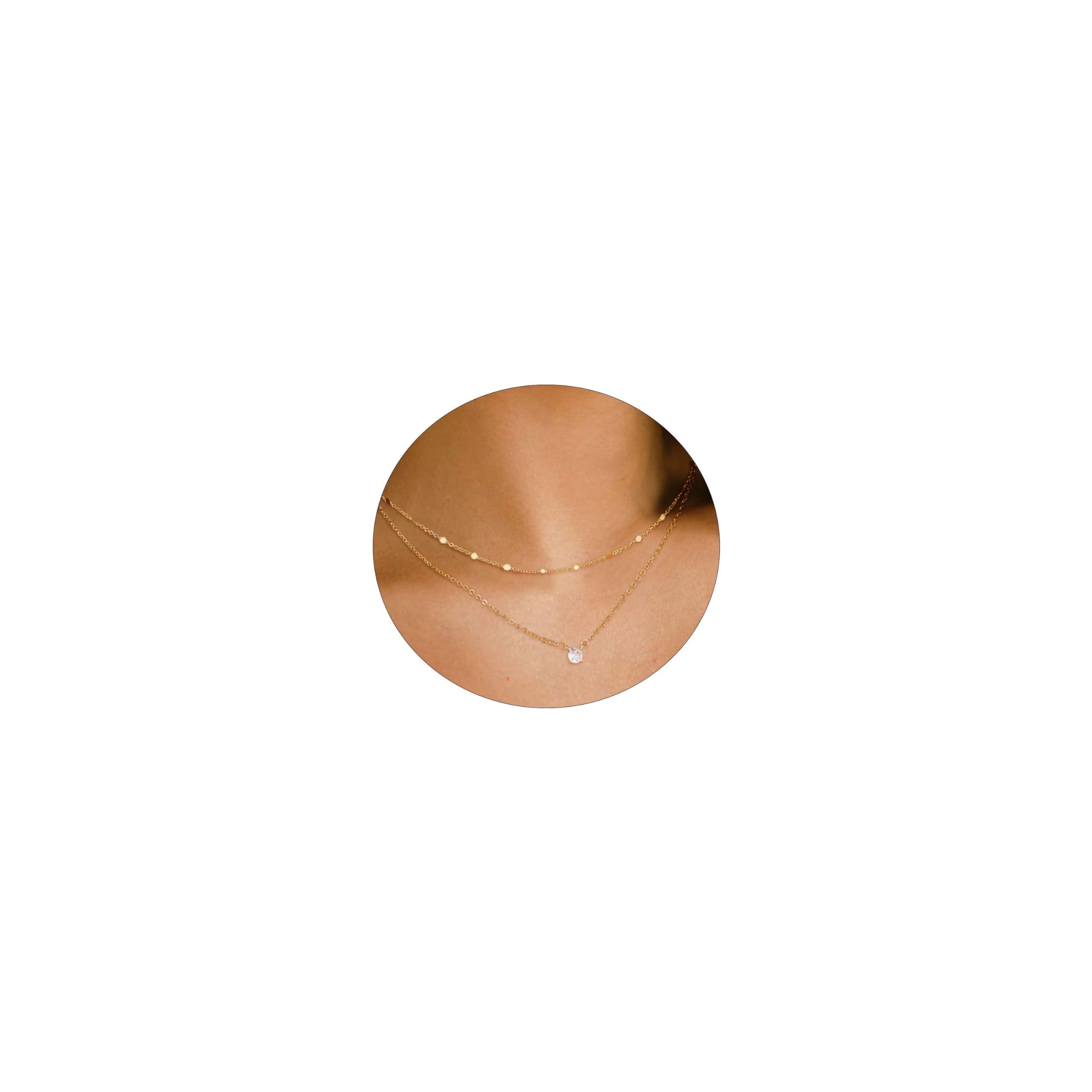 BERISO 14K Gold/Silver Plated Choker Necklace for Women Shining Dots Station Gold Chain Necklace Beads Sparkle Chain Necklace Link Chain Exquisite Jewelry for women