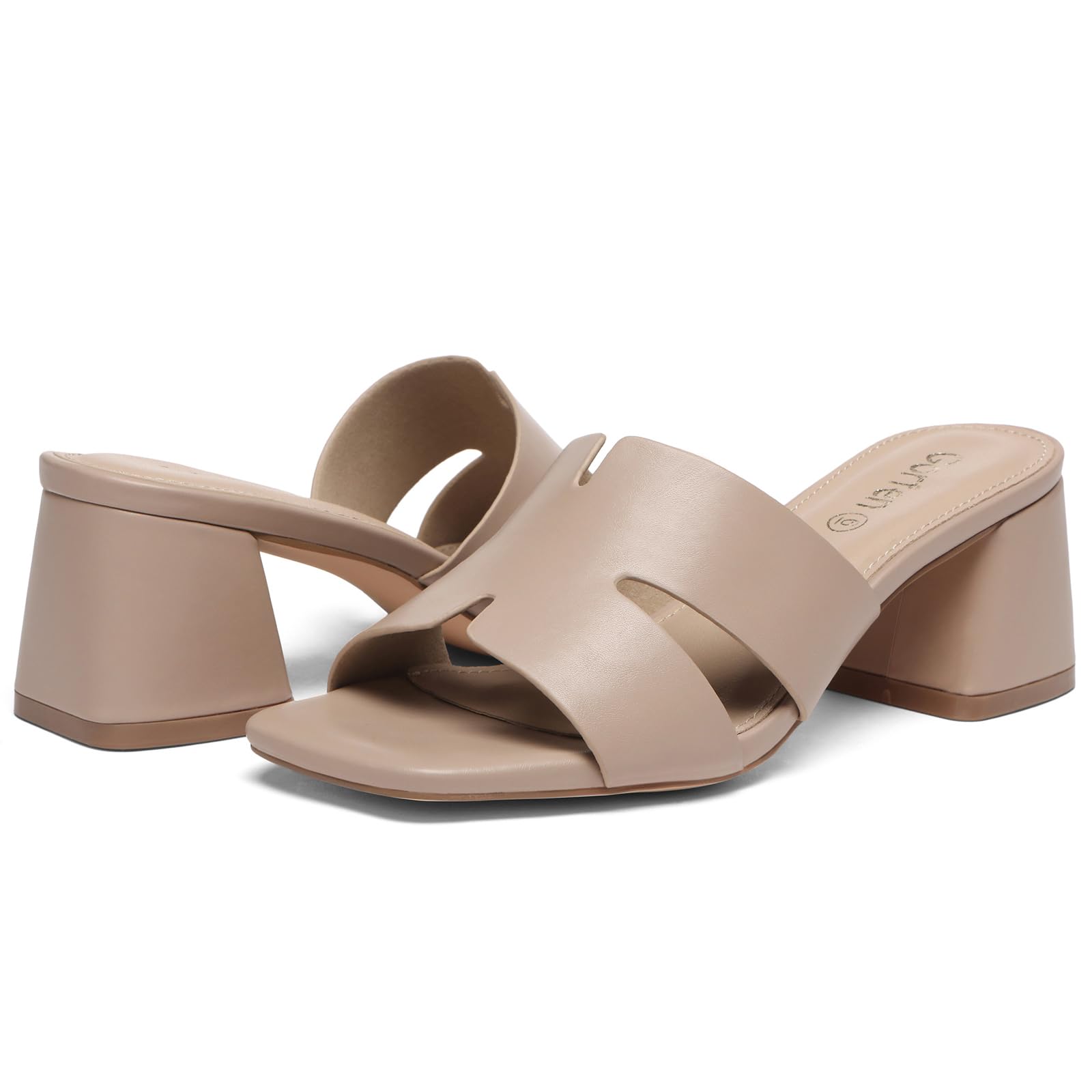 Women's Square Open Toe Sandals Low Block Chunky Heel Slip on Comfortable Casual Sandals for Daily Wear