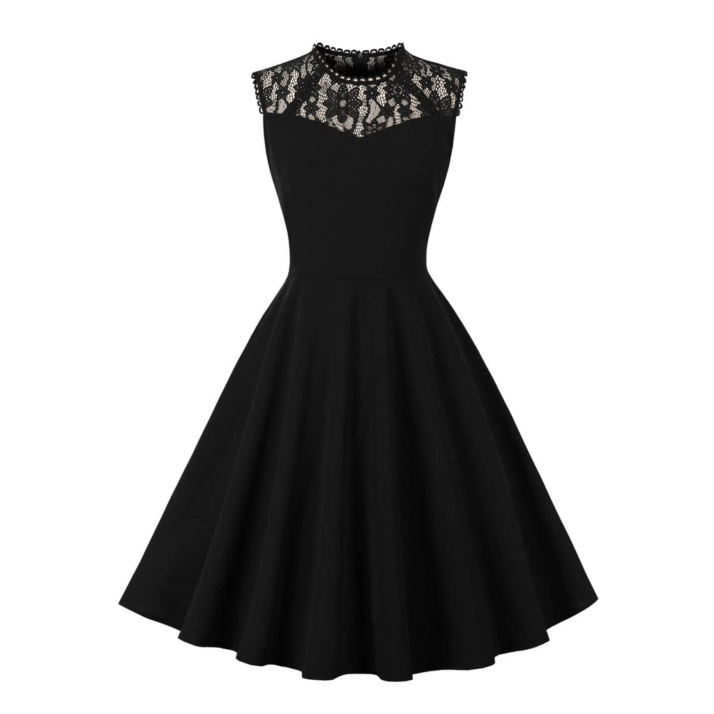 Women Mesh Floral Embroidery Vintage Cocktail Swing Dress Illusion 50s Goth Flared A line Casual Wedding Prom Evening Dress