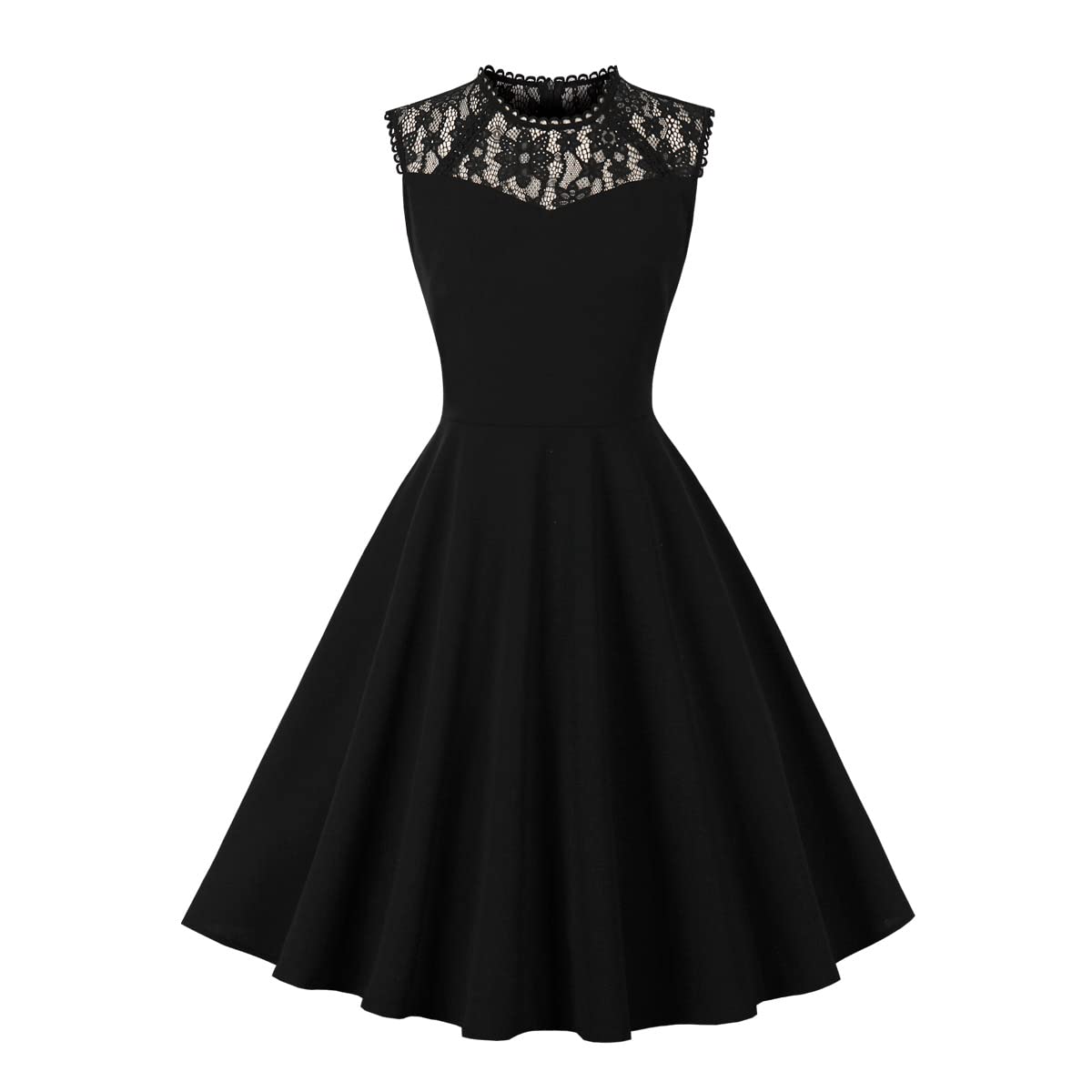 Women Mesh Floral Embroidery Vintage Cocktail Swing Dress Illusion 50s Goth Flared A line Casual Wedding Prom Evening Dress