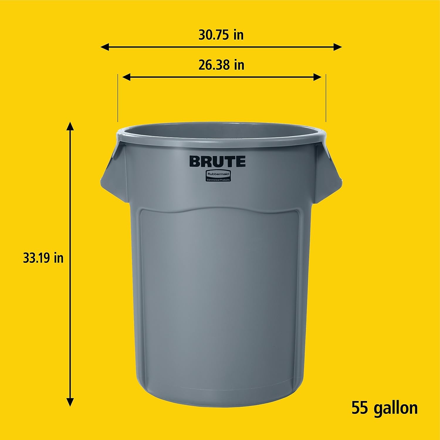 Rubbermaid FG265500GRAY Utility Container, 55 gal, Gray