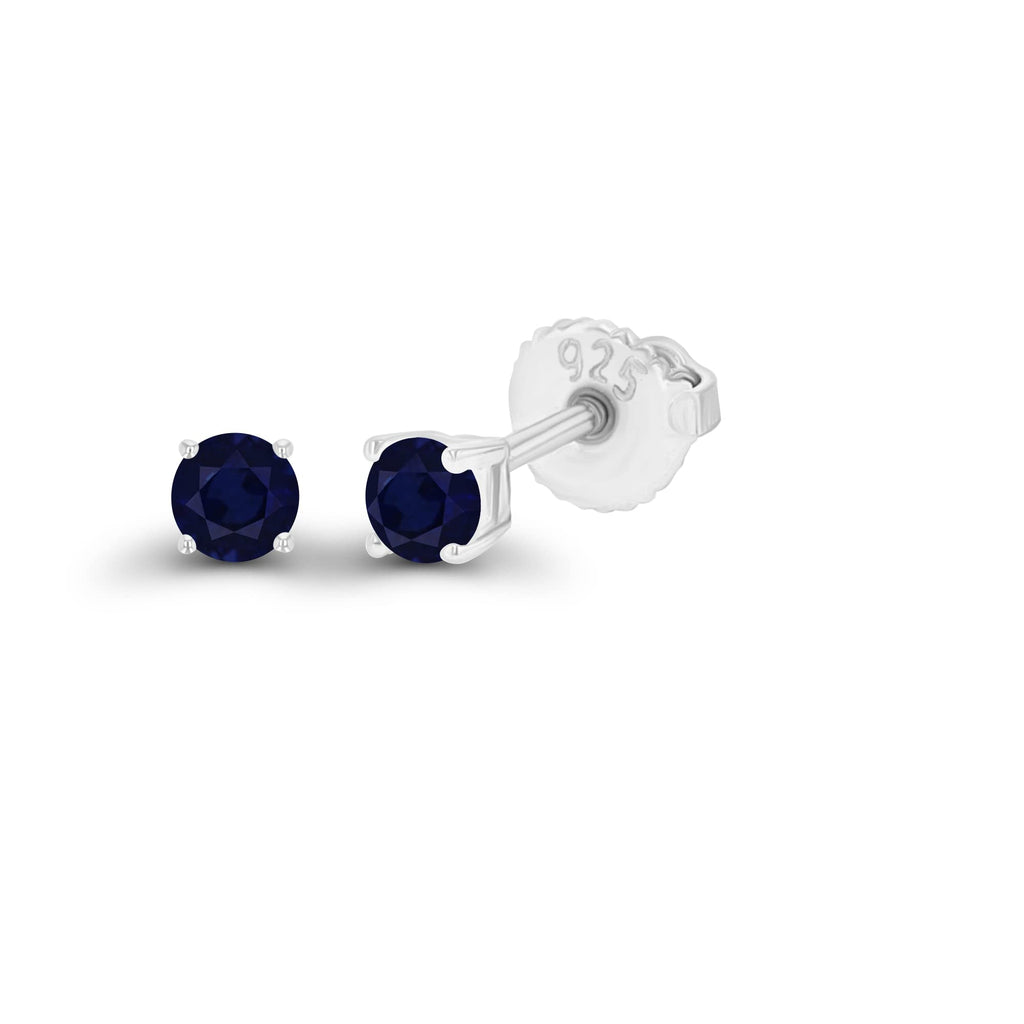 14K Gold Plated 925 Sterling Silver Hypoallergenic 3mm Round Genuine Birthstone Solitaire Screwback Stud Earrings