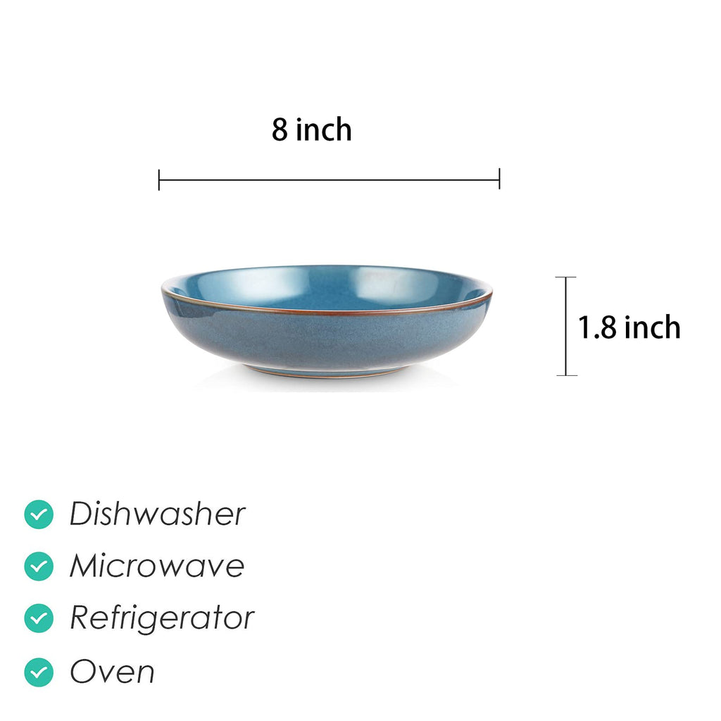 Selamica Ceramic 7.8 inch pasta bowls, 26 Ounce large serving porcelain salad soup bowls, dishwasher microwave safe, set of 6 (Black)