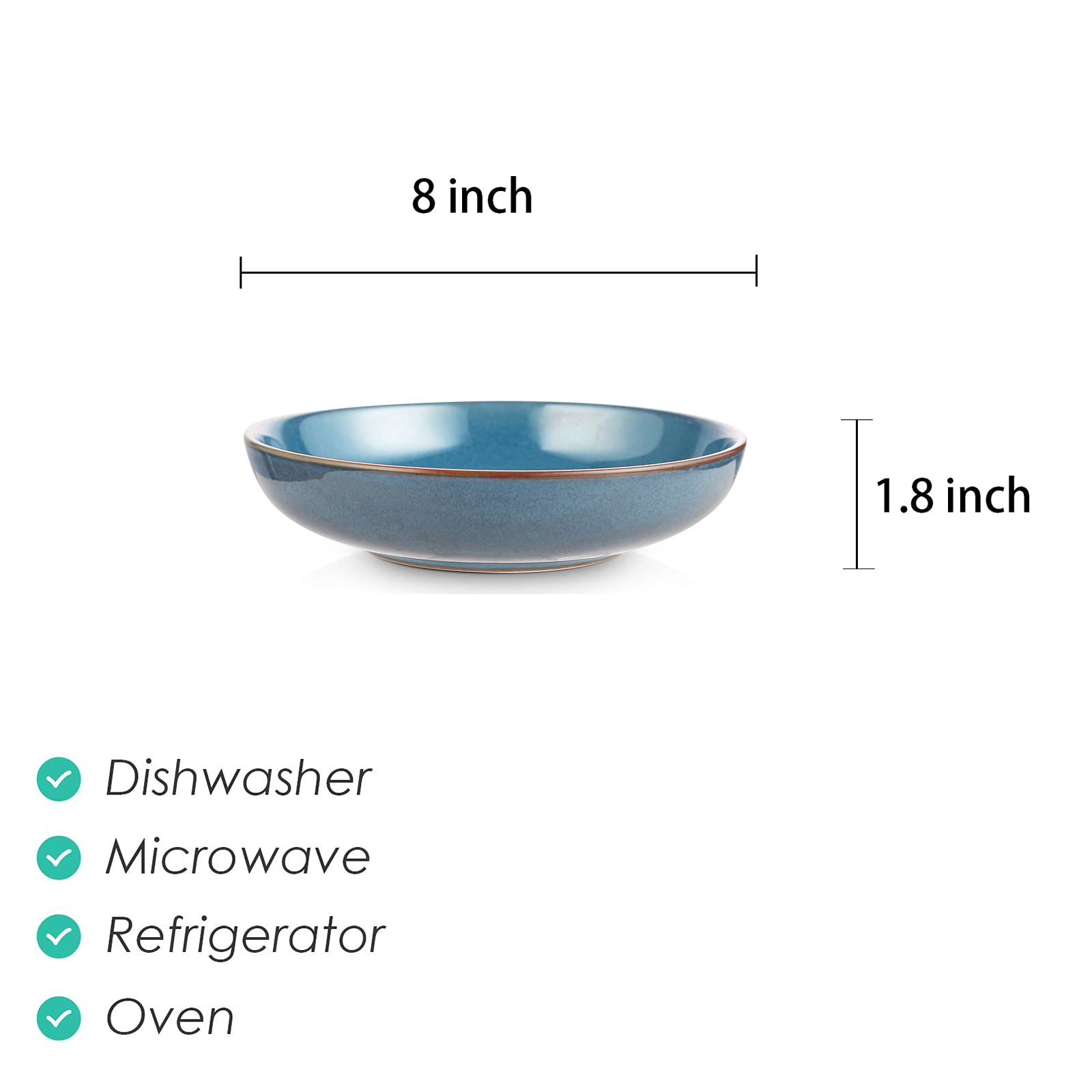 Selamica Ceramic 7.8 inch pasta bowls, 26 Ounce large serving porcelain salad soup bowls, dishwasher microwave safe, set of 6 (Black)