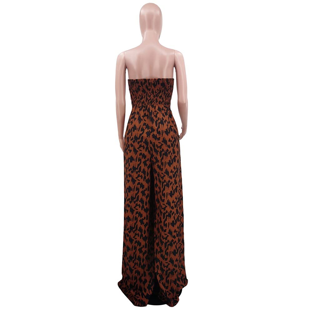 Ophestin Women's Strapless Tube Wide Leg Jumpsuits Smocked Women Jumpsuits Dressy Casual Flowy One Piece Jumpsuits Rompers