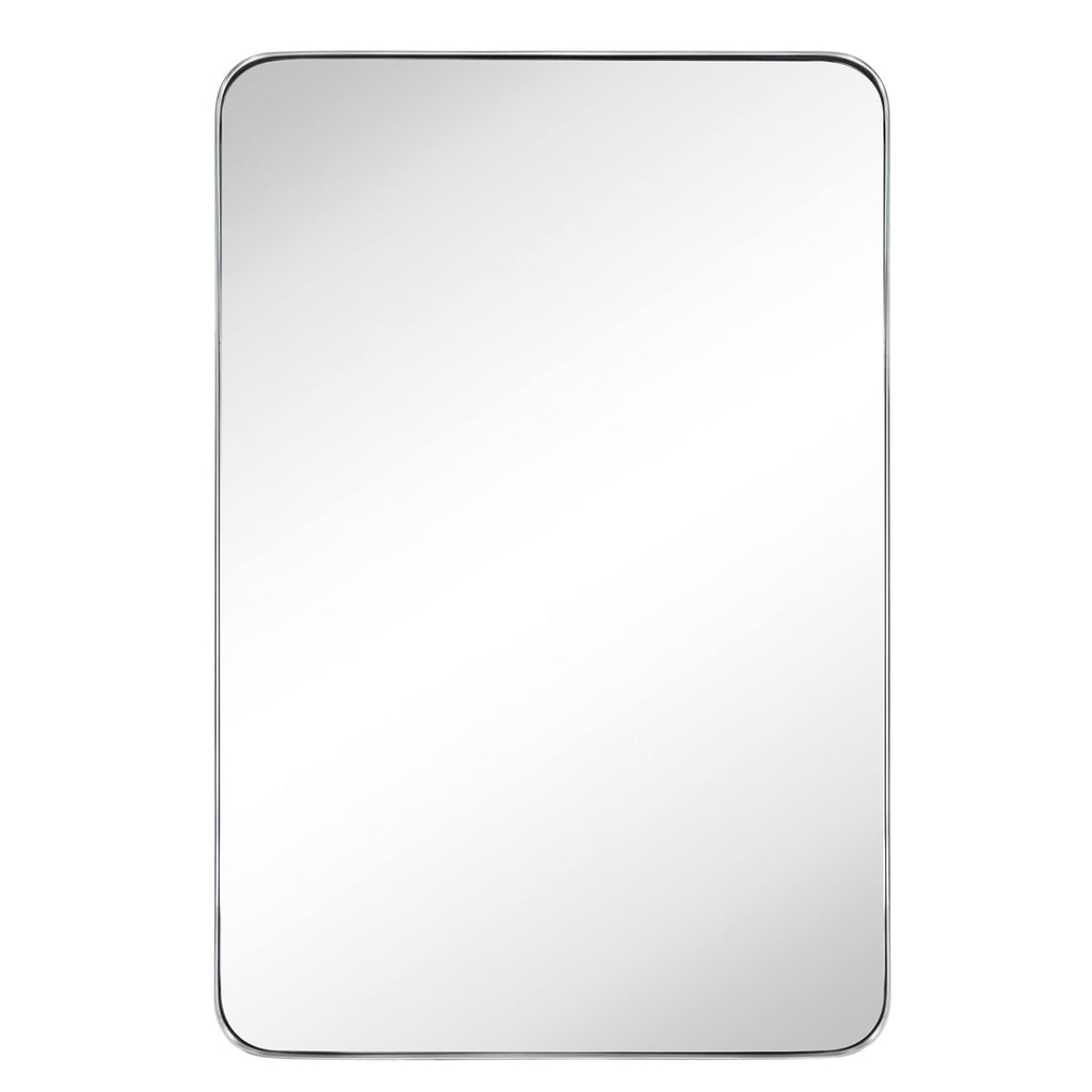 GRACTO 20x30 inch Brushed Nickel Stainless Steel Metal Framed Bathroom Mirror for Wall Mounted Rounded Rectangular Bathroom Vanity Mirror
