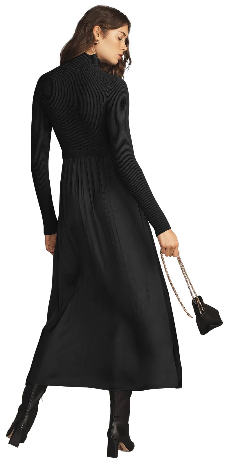 Womens Fall Mock Turtleneck Long Sleeve Ribbed Knit Pullover Tops Fashion Long Maxi Dress