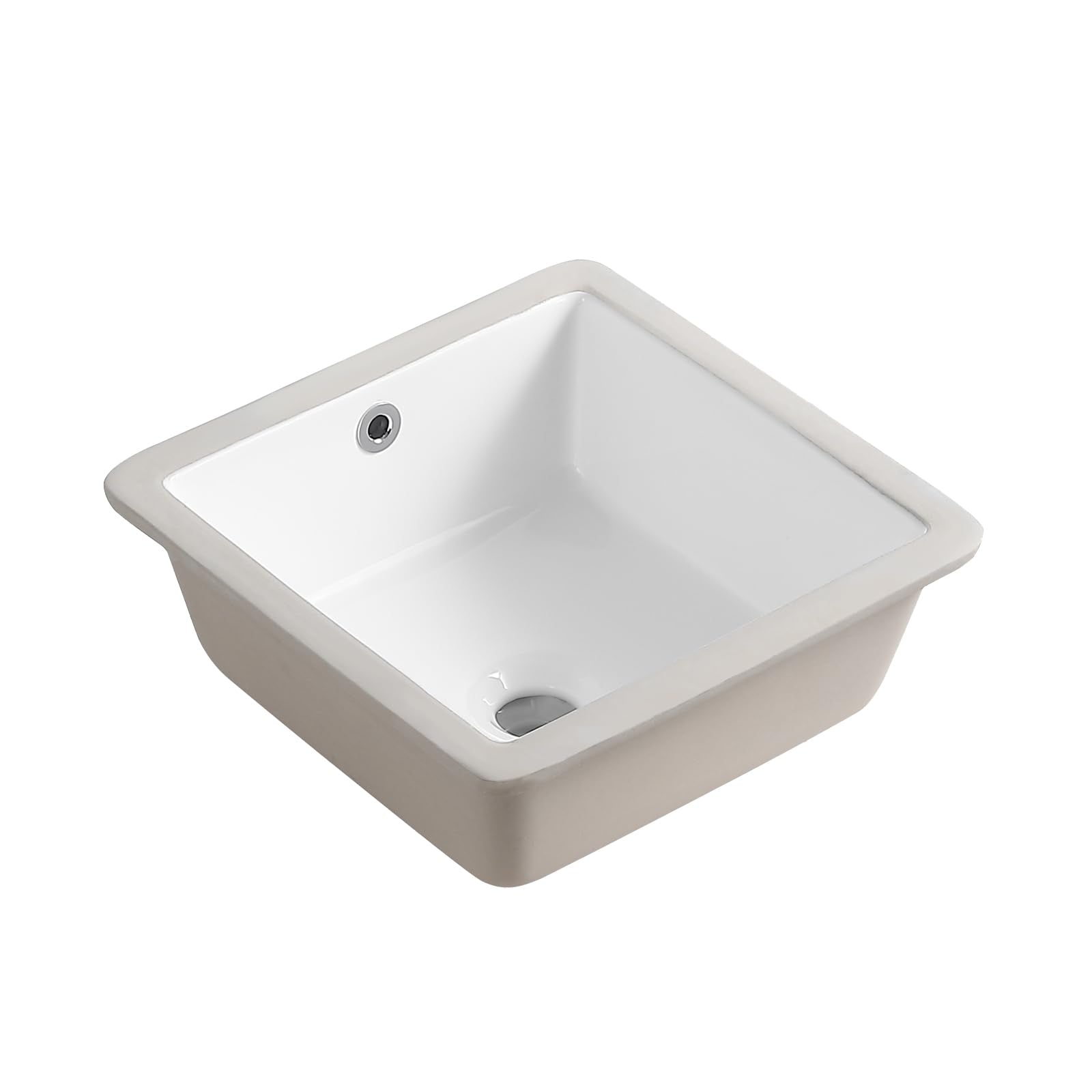 KINGWONG 14 Inch Small Square Undermount Bathroom Sink, 13.75" Ceramic White Porcelain Under Counter Basin for Vanity, Modern Rectangular Sink with Overflow Hole, Easy to Clean, Interior 11.5" x 11.5"