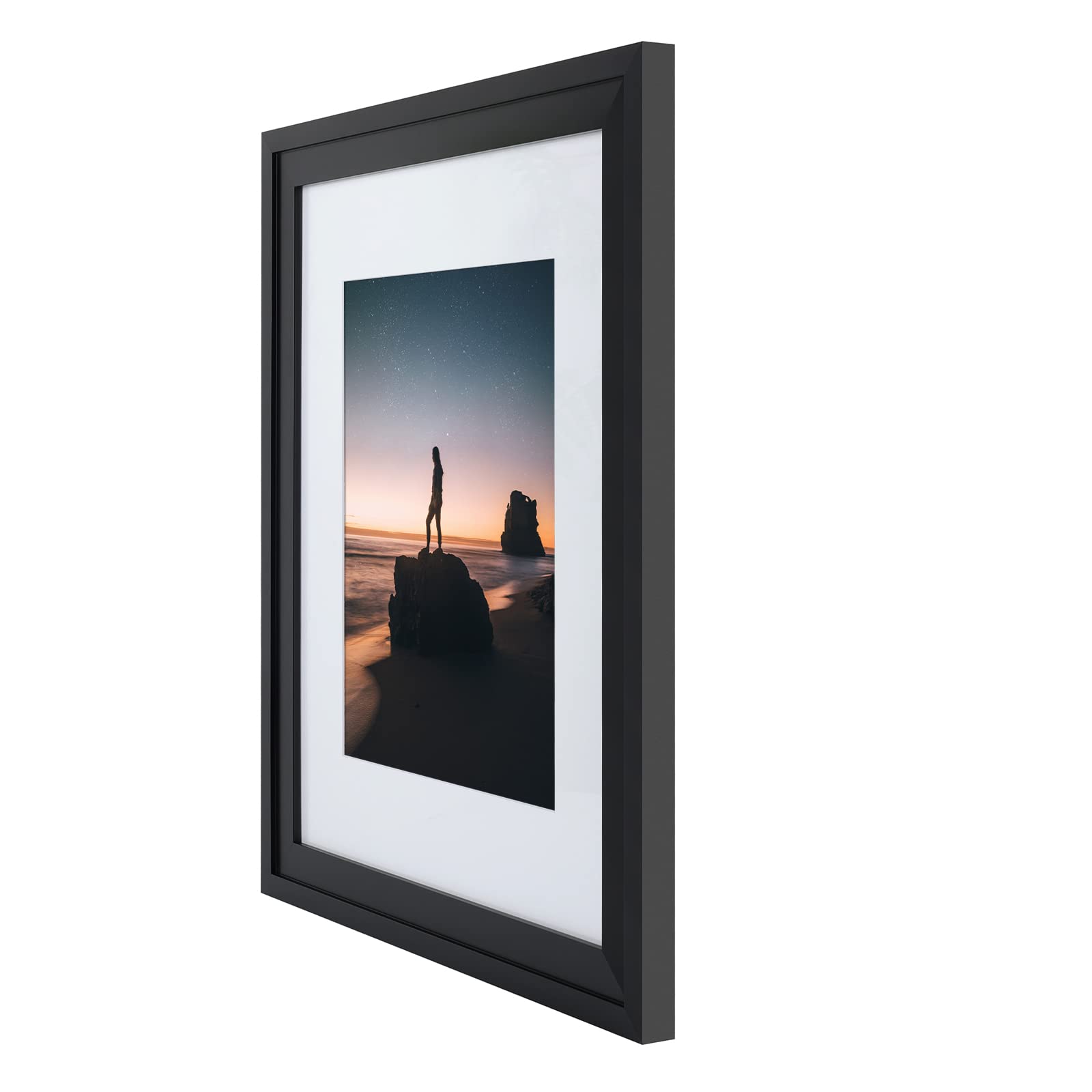 Golden State Art, 13x19 Picture Frame - Displays 11x17 Photo with Mat or 13x19 Without Mat, Wide Moulding Solid Wood Frame for Wall Display, Black